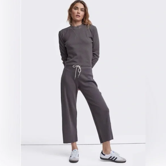 MATE The Label Organic Cotton Thermal Wide Leg Pants Charcoal Size XS - Picture 2 of 13